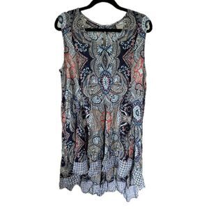 The Pyramid Collection Blue Paisley Lana Crepe Fit Flare Hi Lo Hem Boho Dress 2X